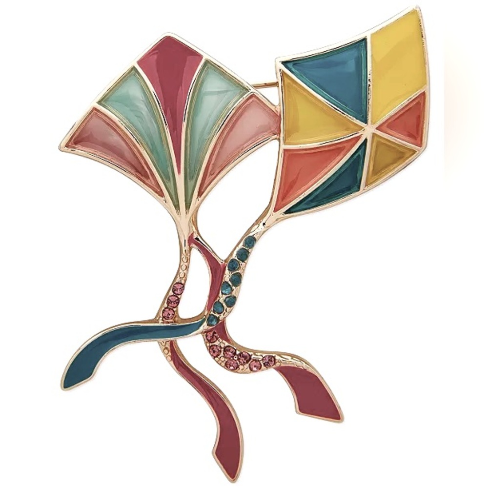 ANNE KLEIN BROOCH PIN COLORFUL KITES GOLD TONE BRAND NEW